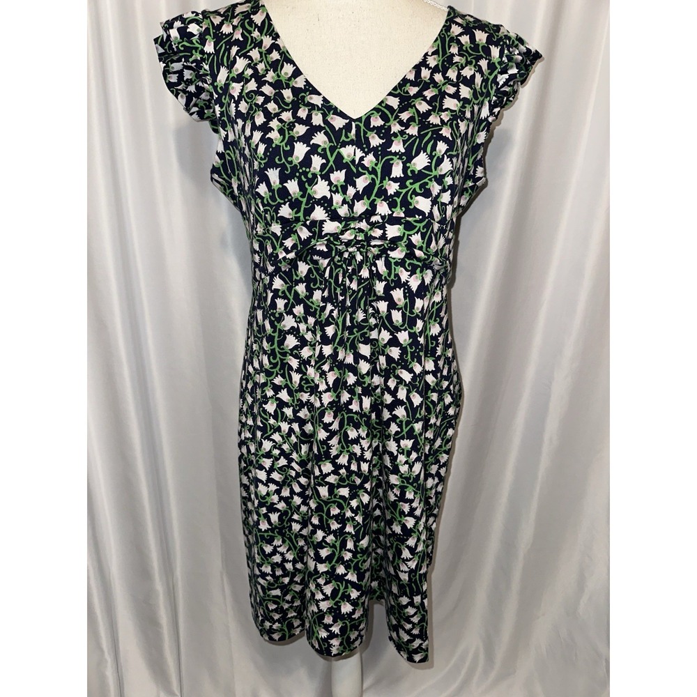 Lilly Pulitzer Dress Size Lg Floral Ruffle Sleeve Silk Fit and Flare V-neck